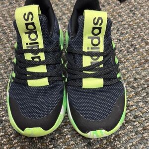 Adidas Black and Green Sneakers with Mesh Upper and Cushioned Midsole